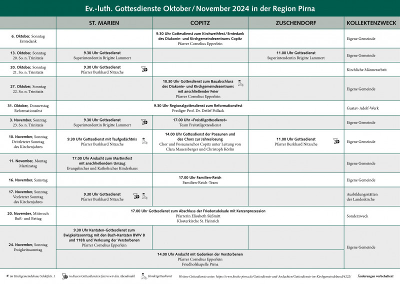 Gottesdienste Oktober/November 2024