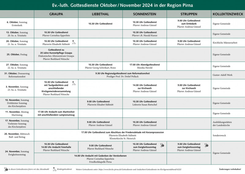 Gottesdienste Oktober/November 2024